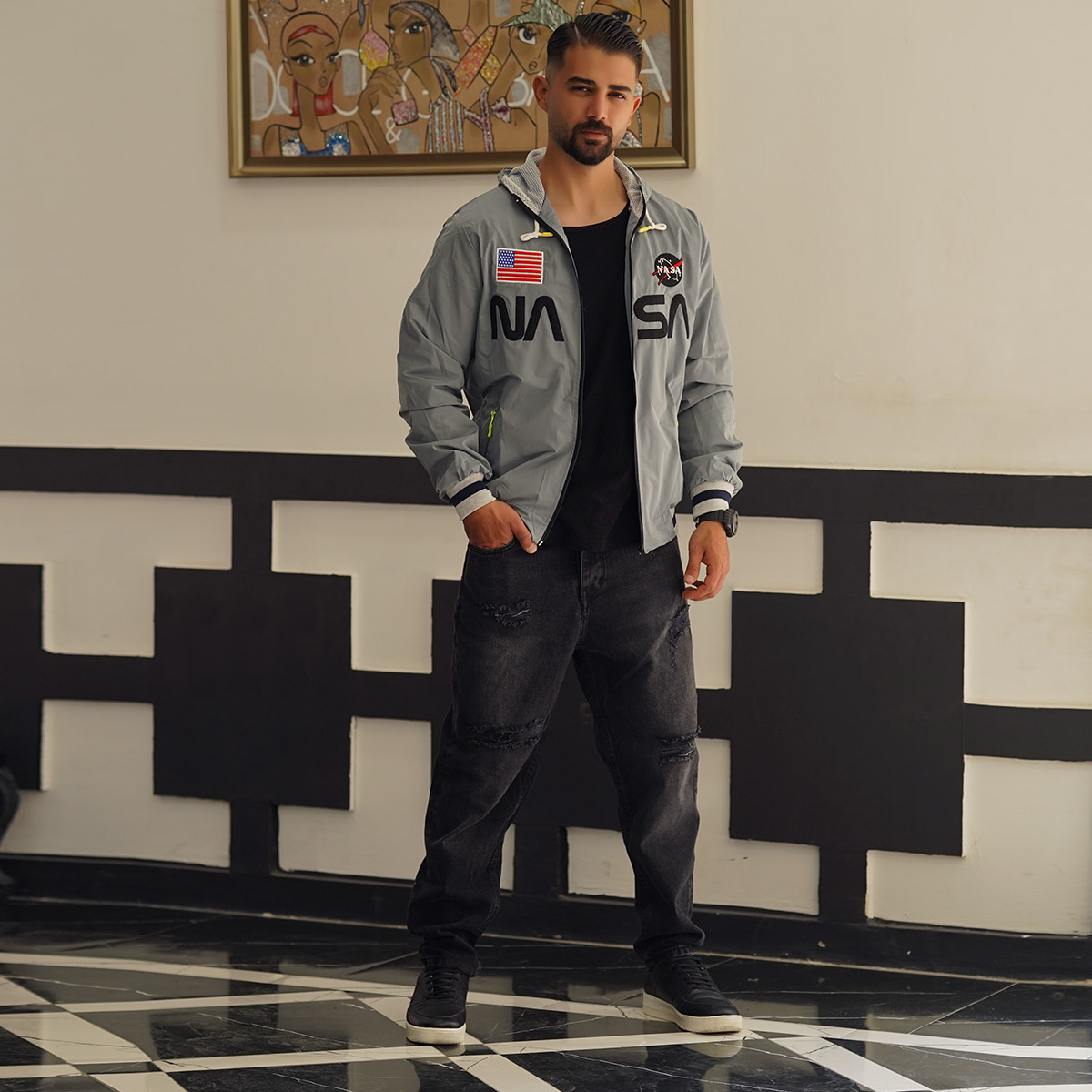 کاپشن مردانه طوسی مدل NASA