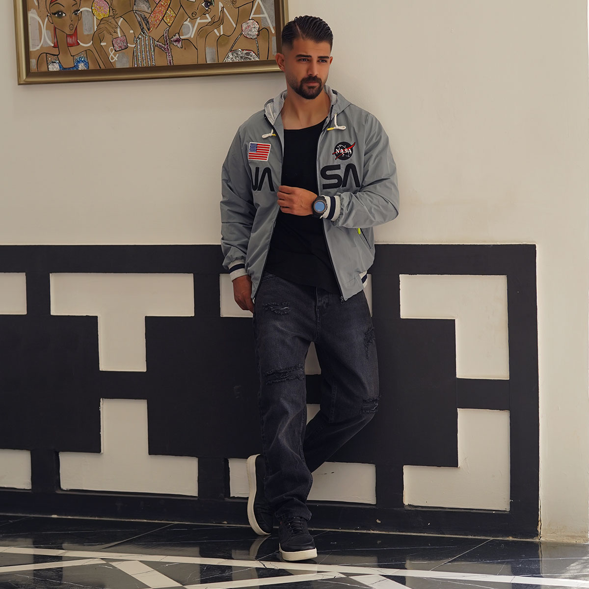 کاپشن مردانه طوسی مدل NASA