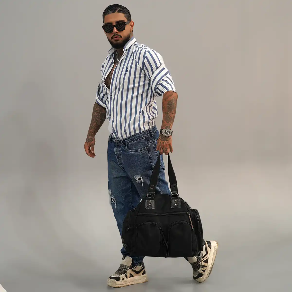 پیراهن مردانه سفید آبی مدل Hadi