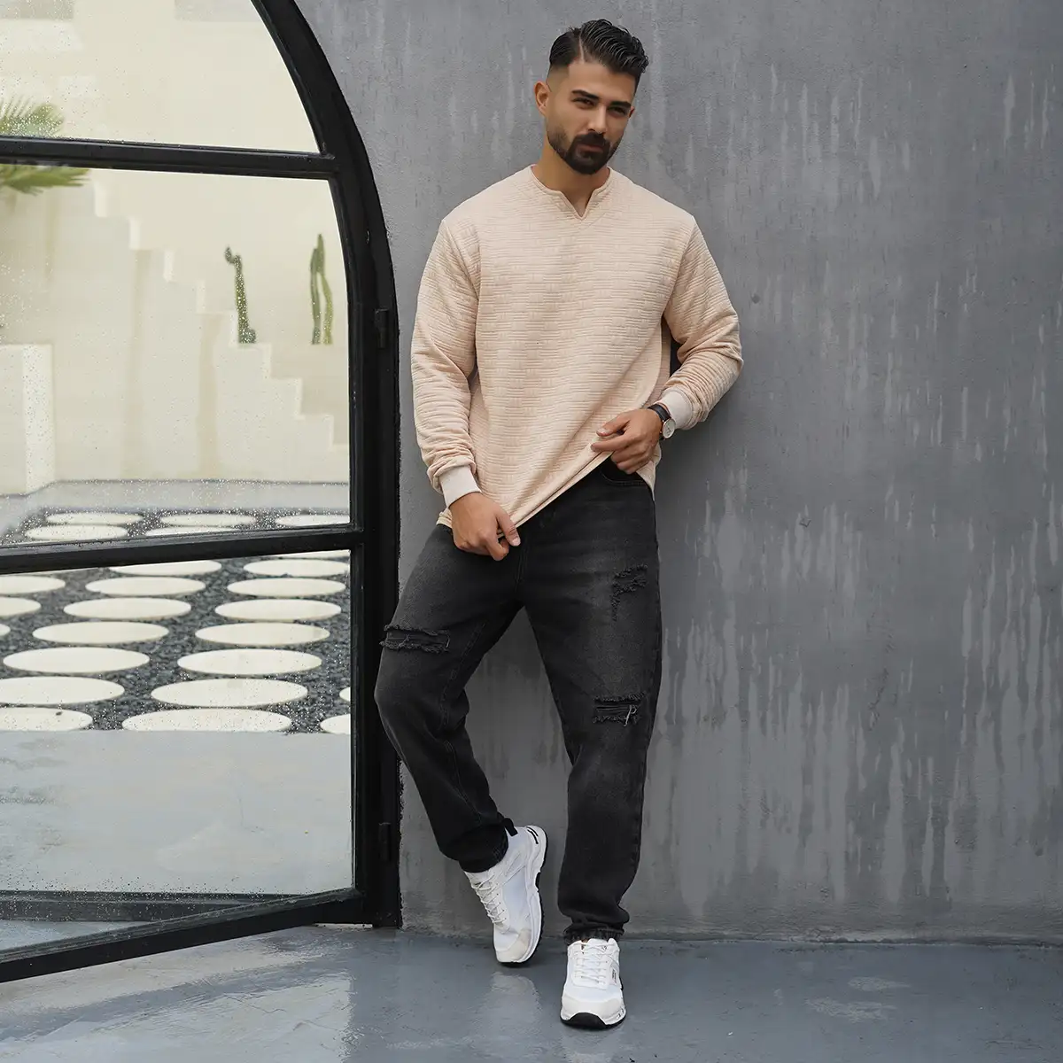 بلوز مردانه کرم مدل Q99