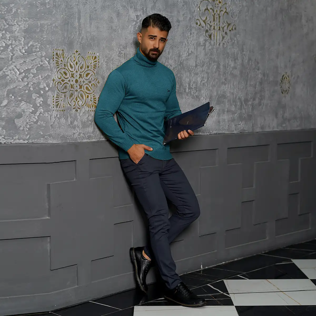 پلیور یقه اسکی پوما سبز مدل Daryoosh