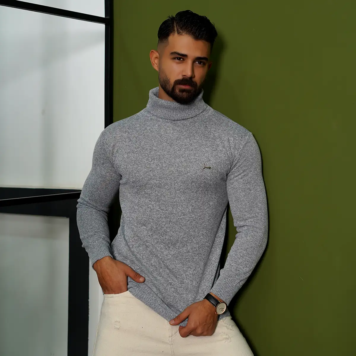 پلیور یقه اسکی پوما طوسی مدل Daryoosh