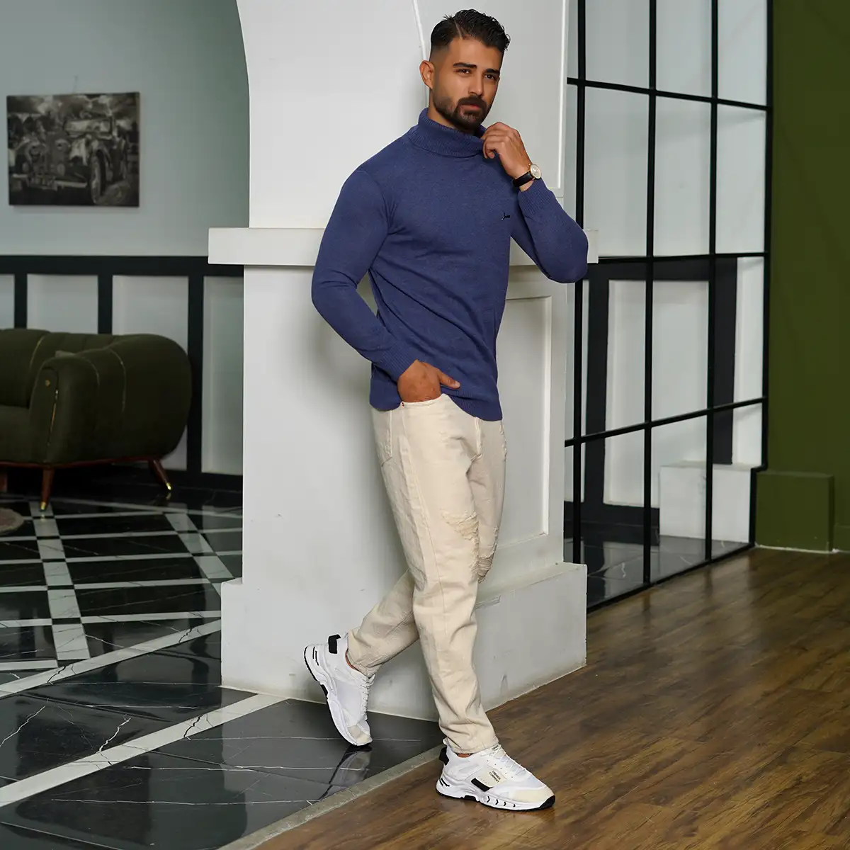 پلیور یقه اسکی پوما آبی مدل Daryoosh