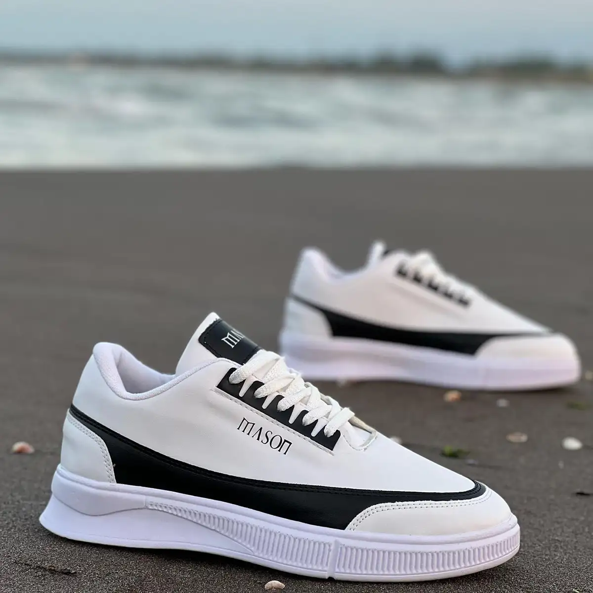 کفش تخت مردانه سفید مشکی مدل Mason