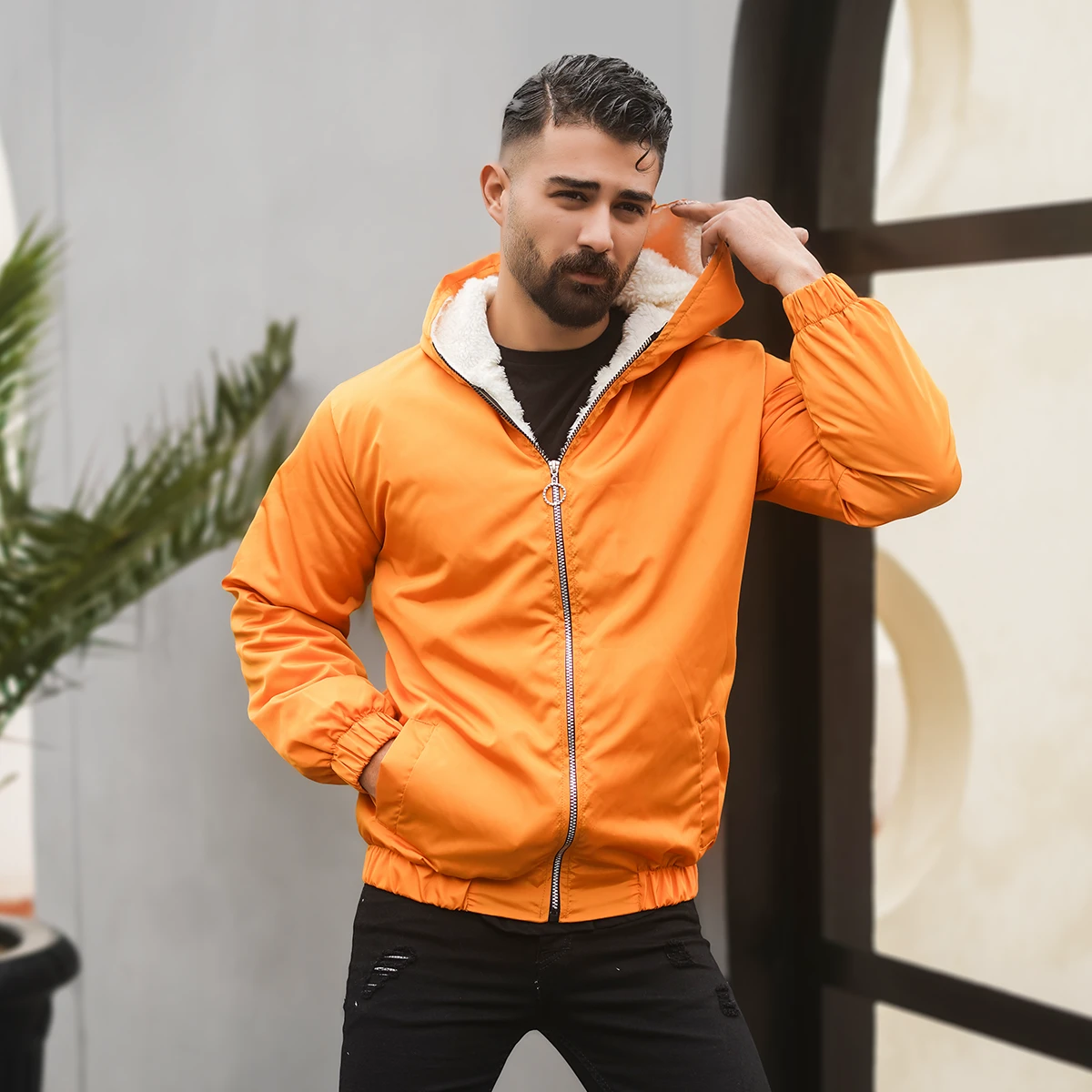 کاپشن داخل پشمی مردانه زرد مدل Massoud