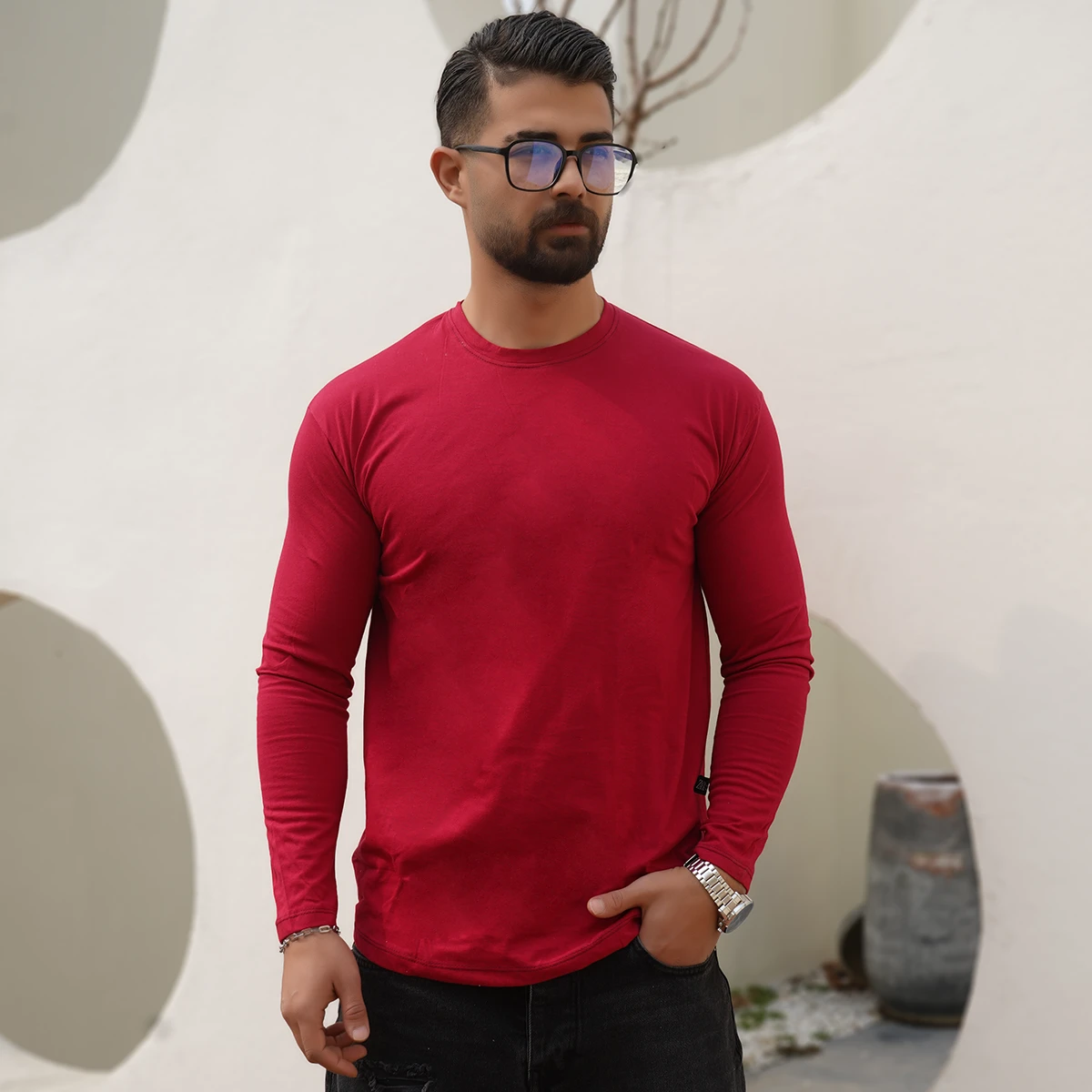 تیشرت آستین بلند قرمز مردانه مدل Vala