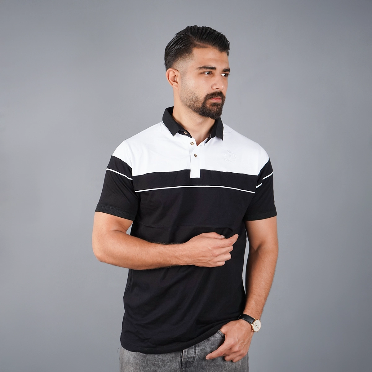 تیشرت مردانه یقه فرنچ مشکی مدل Bahman