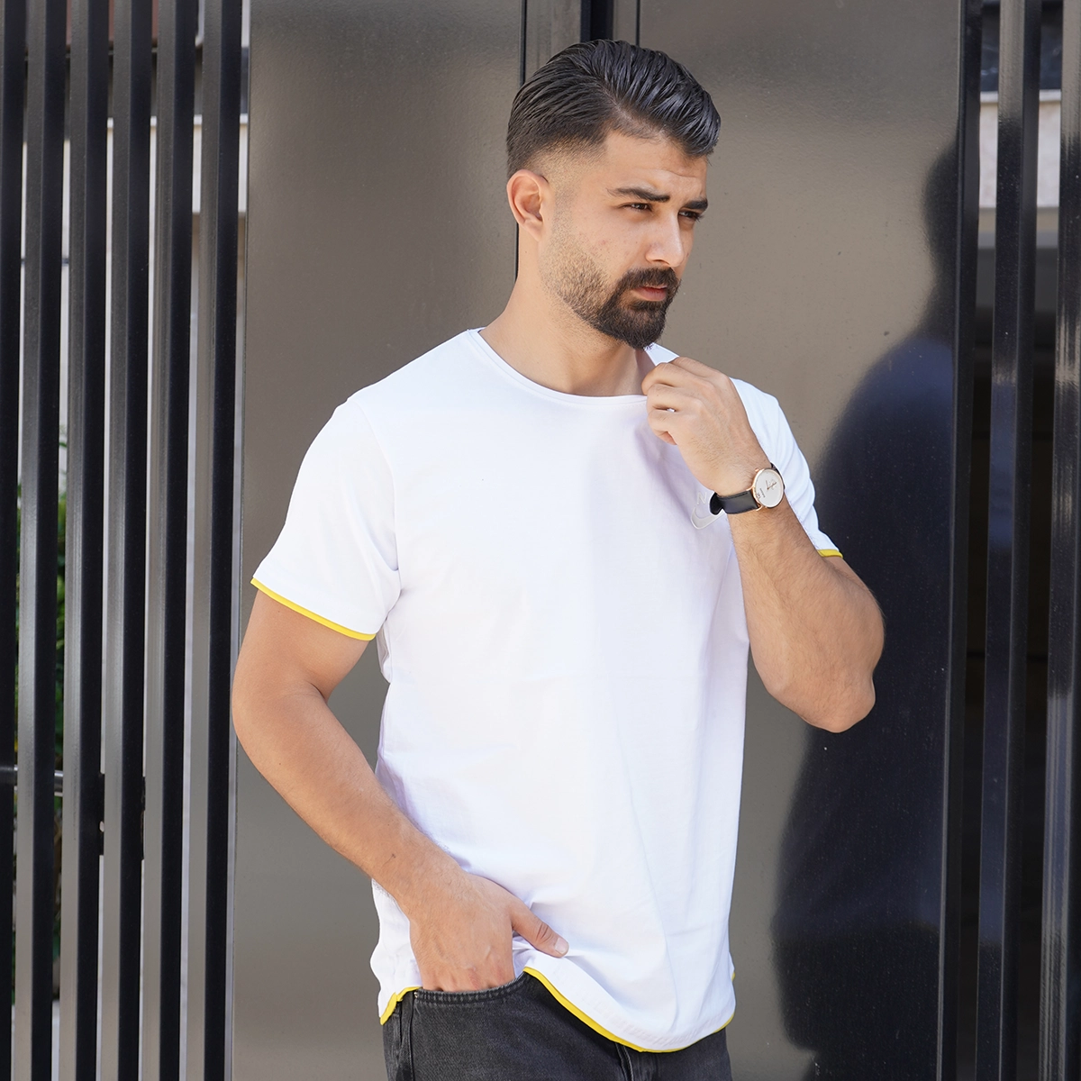 تیشرت یقه گرد سفید مردانه مدل kamyar