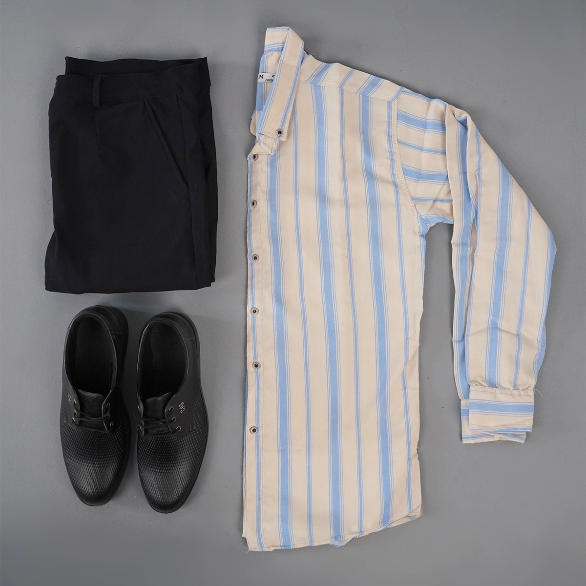 پیراهن راه راه زرد آبی مردانه مدل Ramin