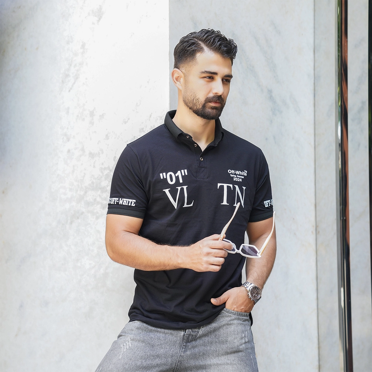 تیشرت مردانه مشکی مدل 01-LV