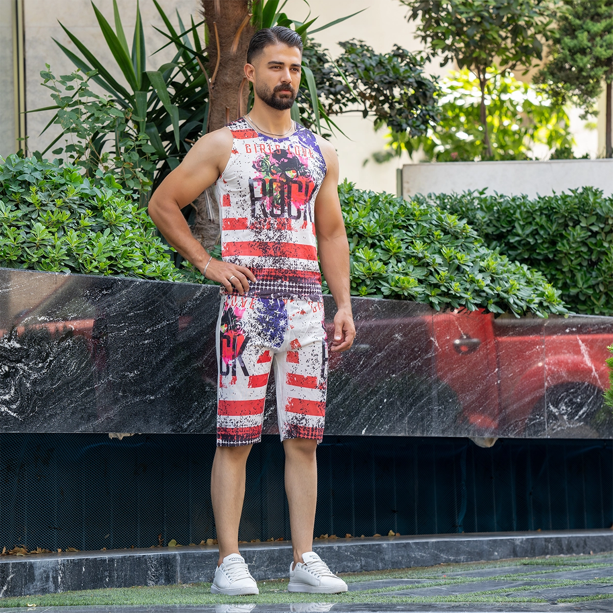 ست رکابی شلوارک مردانه طرح Rock