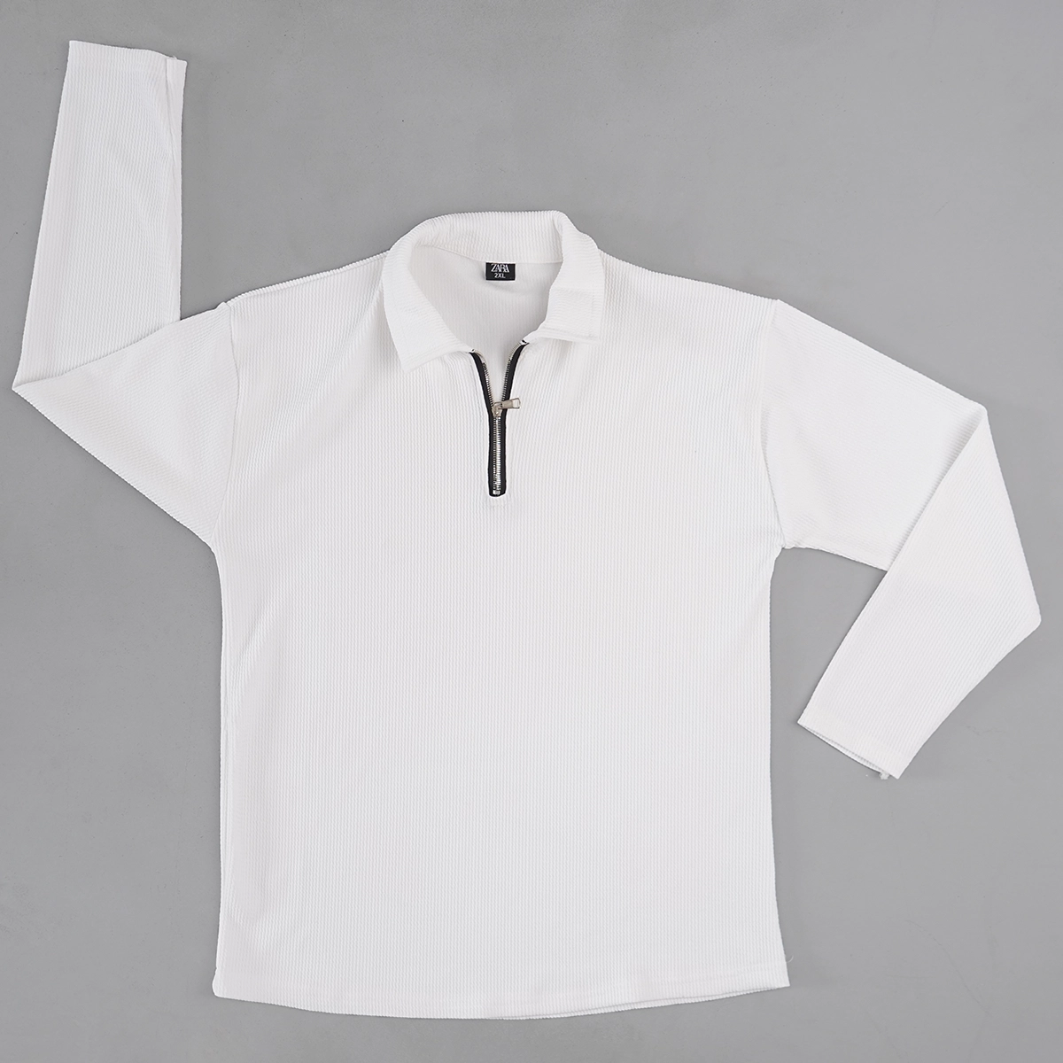 بلوز مردانه نیم زیپ آستین بلند سفید مدل FARBOD