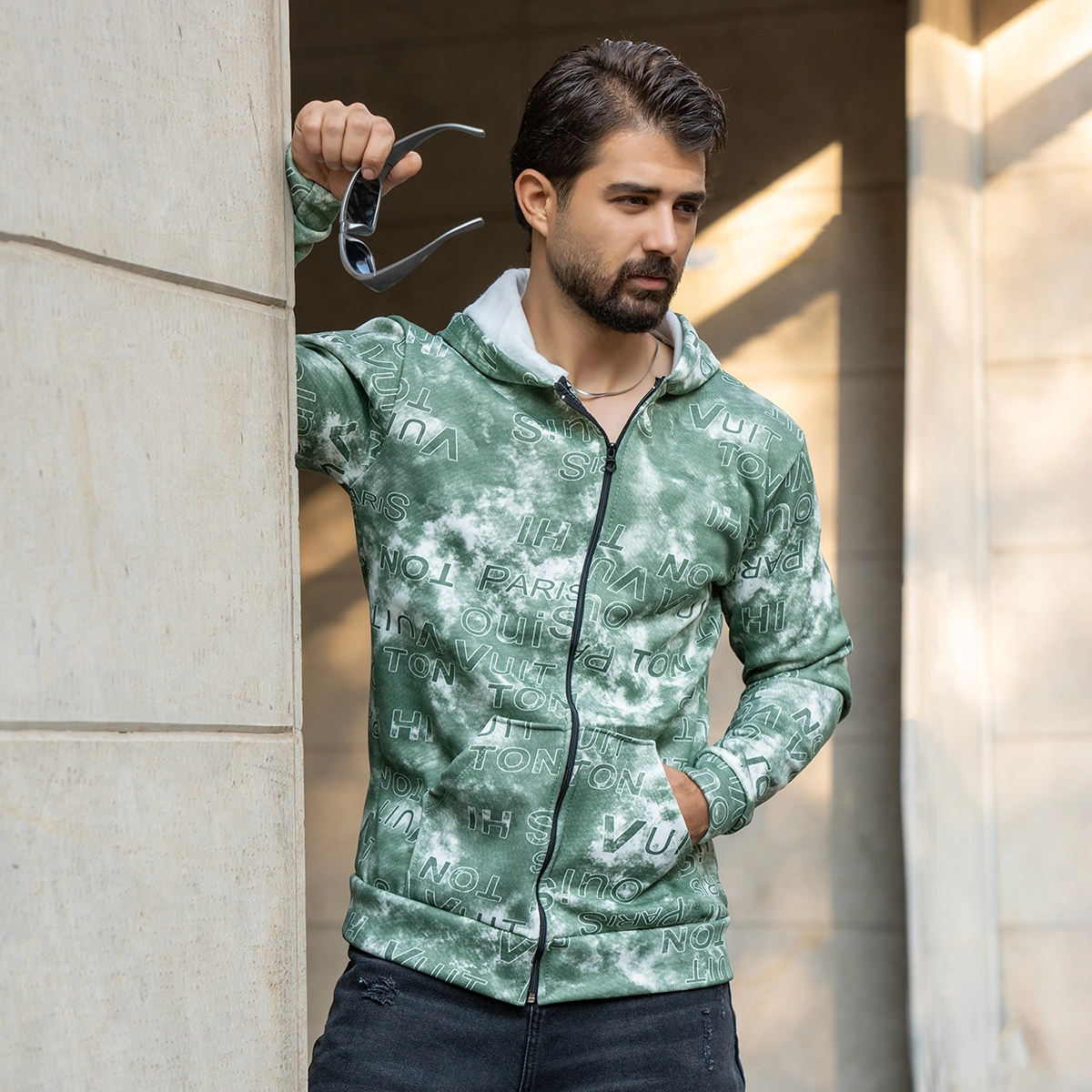 سوییشرت طرحدار مردانه سبز مدل Roham