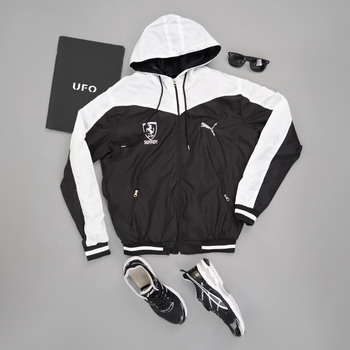 کاپشن مشکی سفید مردانه مدل Ferrari