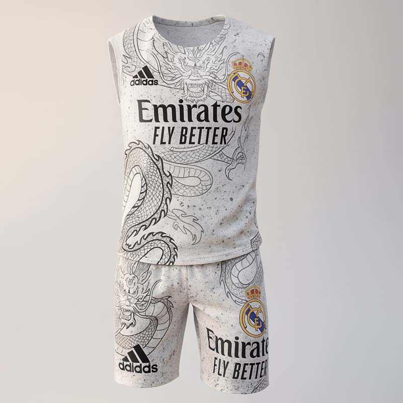 ست رکابی شلوارک مردانه سفید طرح اژدها