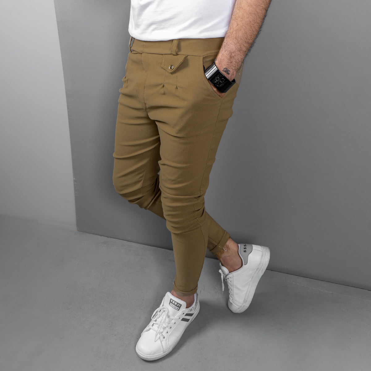 شلوار مردانه خاکی مدل Aflak