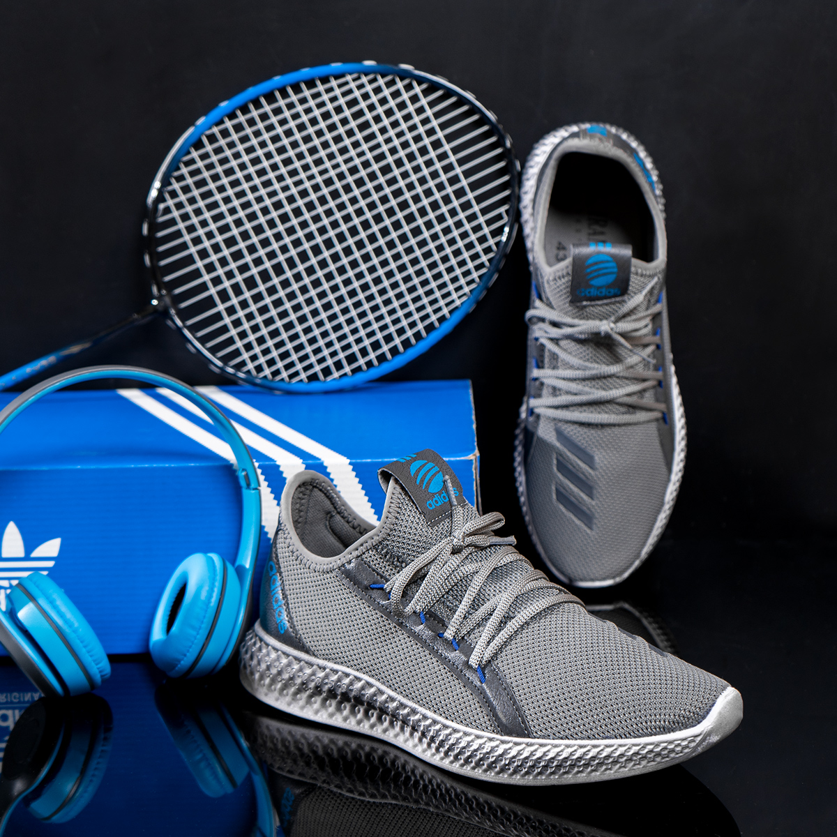 کفش ورزشی Adidas مردانه طوسی آبی مدل Barni