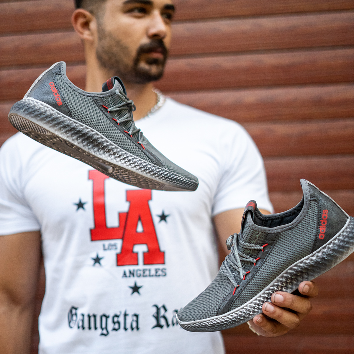 کفش ورزشی Adidas مردانه طوسی قرمز مدل Barni