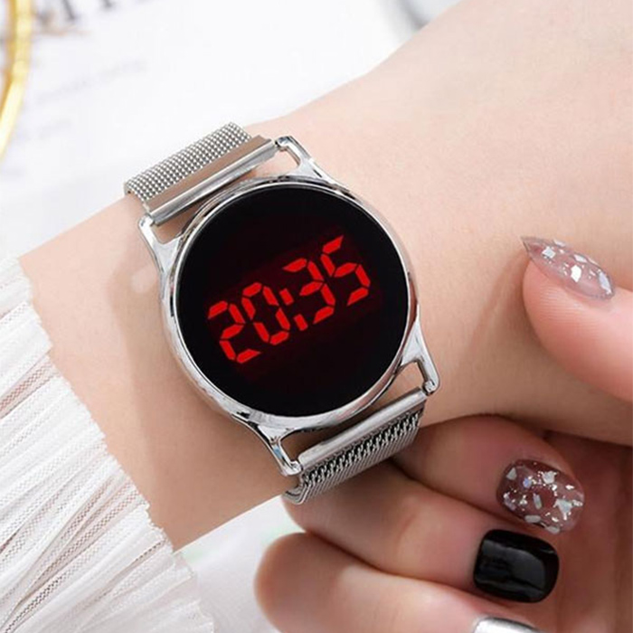 ساعت LED بند فلزی نقره ای مدل Ronas