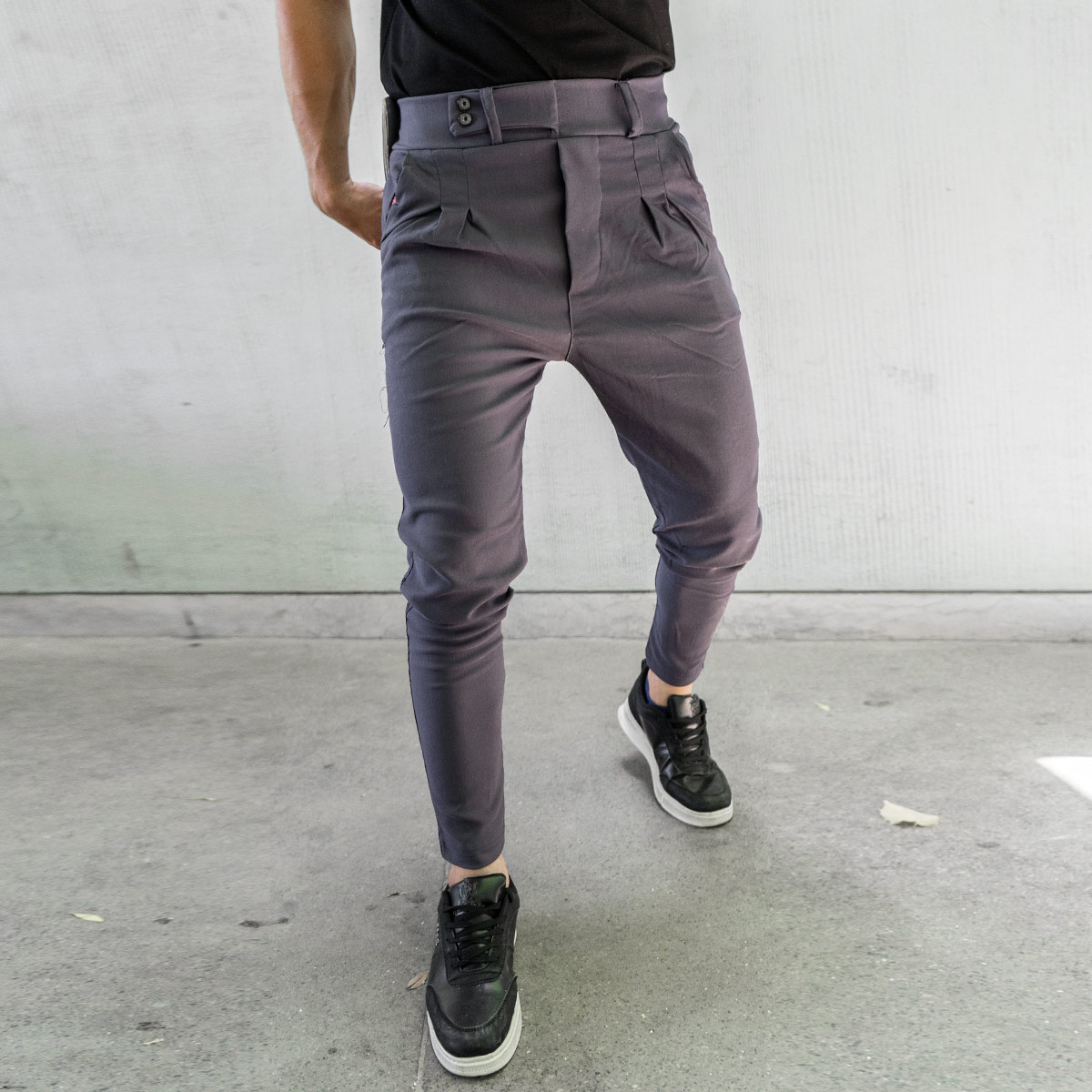 شلوار اسلش کمربندی خاکستری مردانه مدل Legans