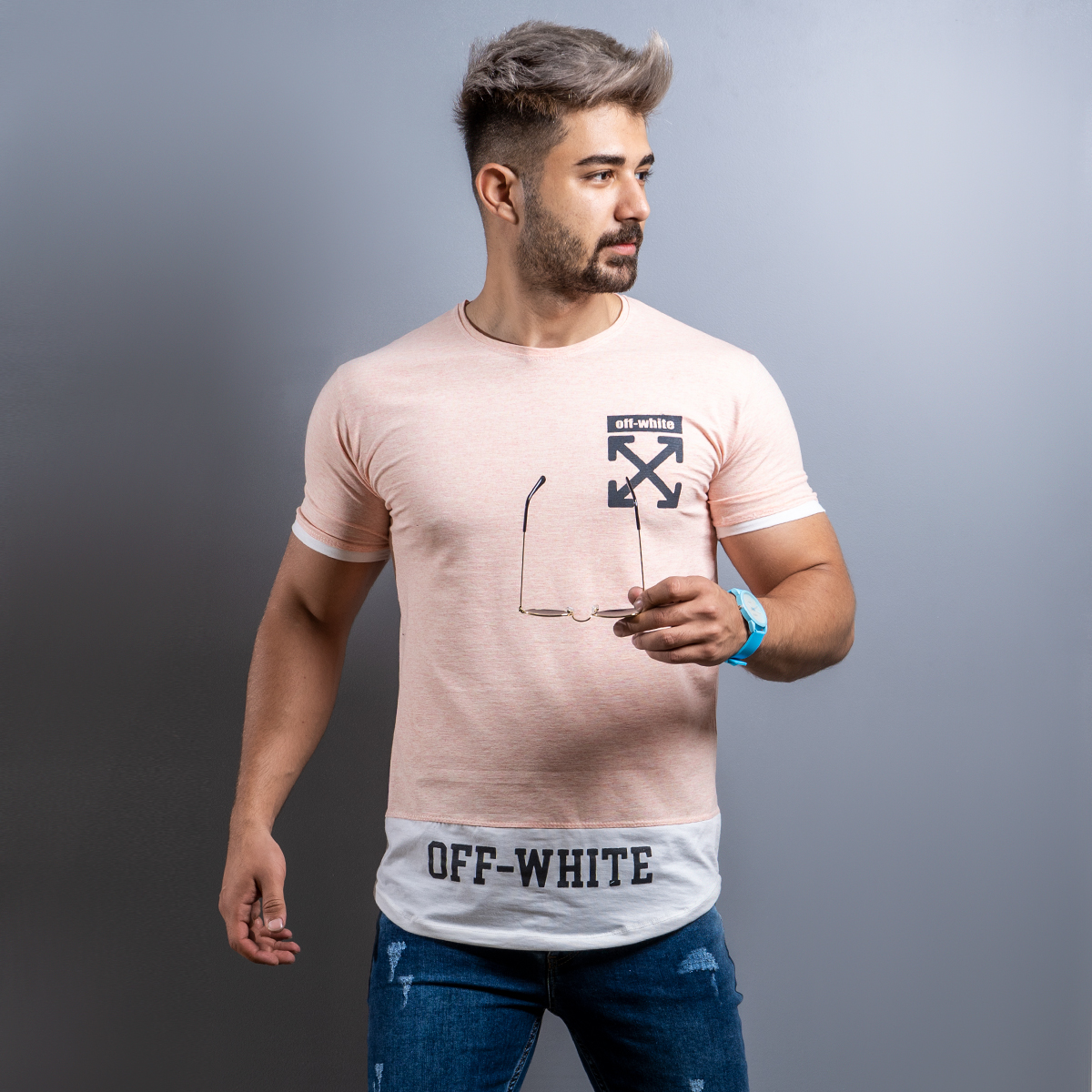 تیشرت Off-White مردانه گلبهی مدل Clold