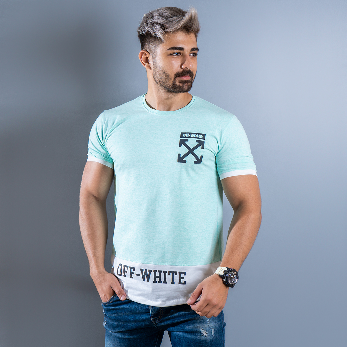 تیشرت Off-White مردانه سبز مدل Clold