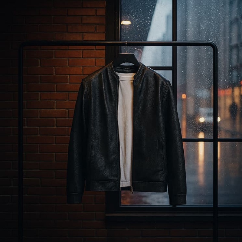 کاپشن چرم طرح پوست مار ساده مردانه مدل Yasan