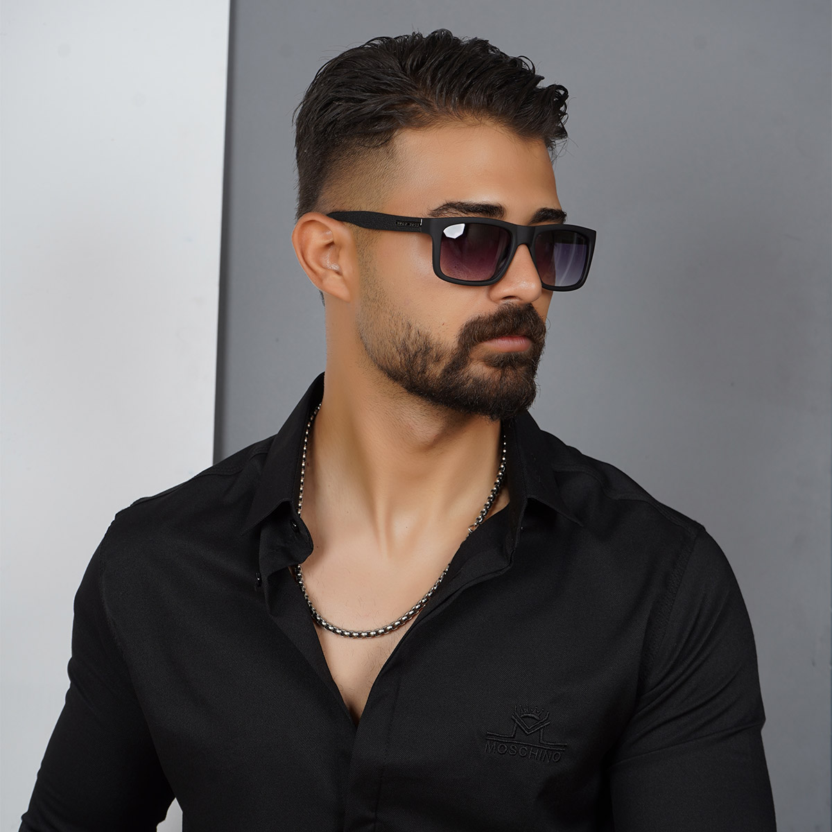 عینک مردانه مشکی صفحه بنفش مدل Hugo