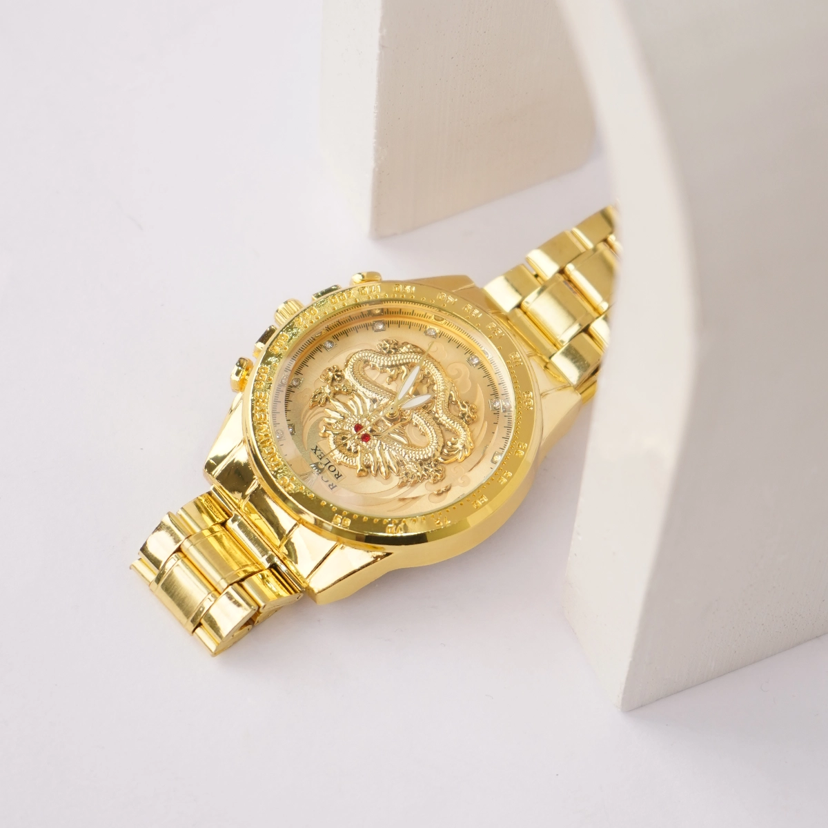 ساعت مردانه طلایی صفحه طلایی مدل DRAGON