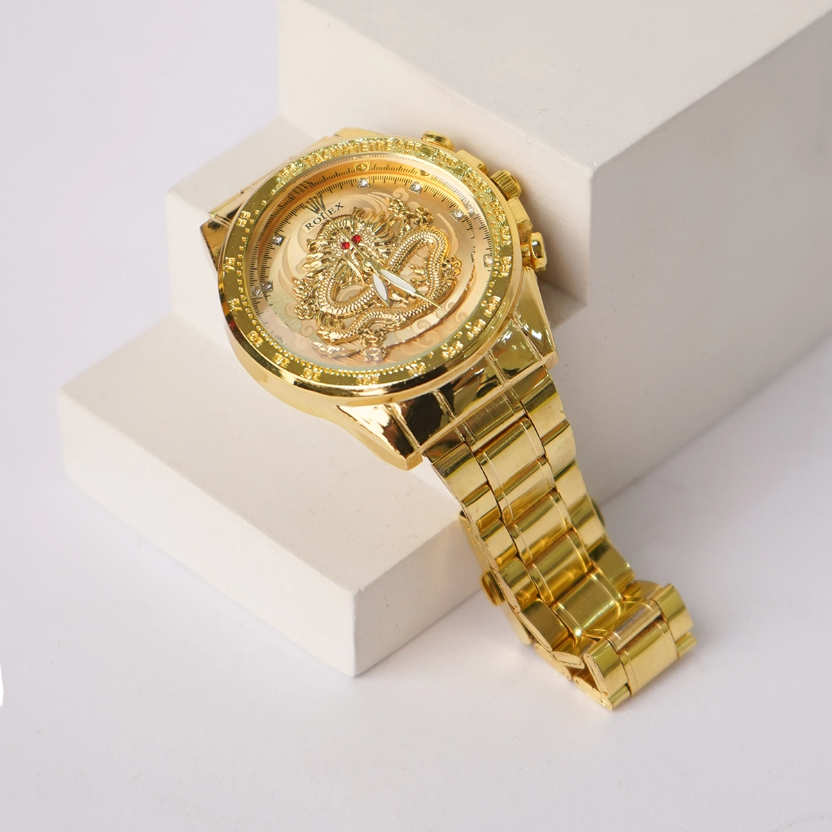 ساعت مردانه طلایی صفحه طلایی مدل DRAGON