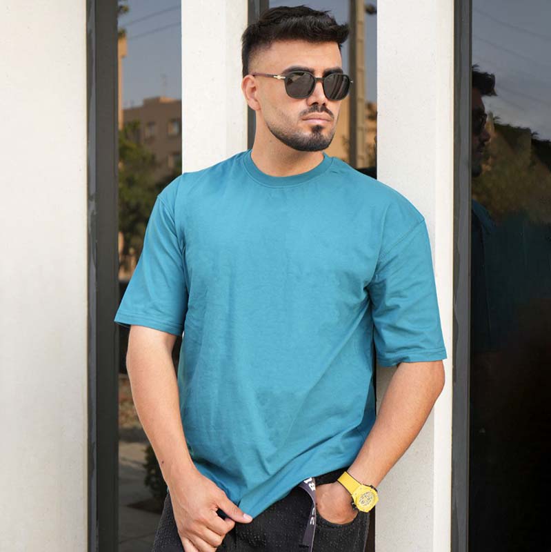 تیشرت بیسیک سبزآبی مردانه مدل Tarko