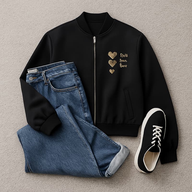 بامبر زنانه گلدوزی 3 قلب-مشکی