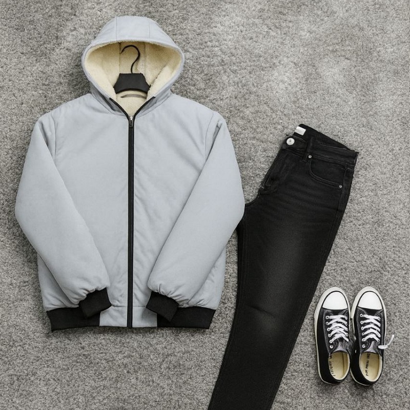 کاپشن ضدآب داخل خزتدی-طوسی